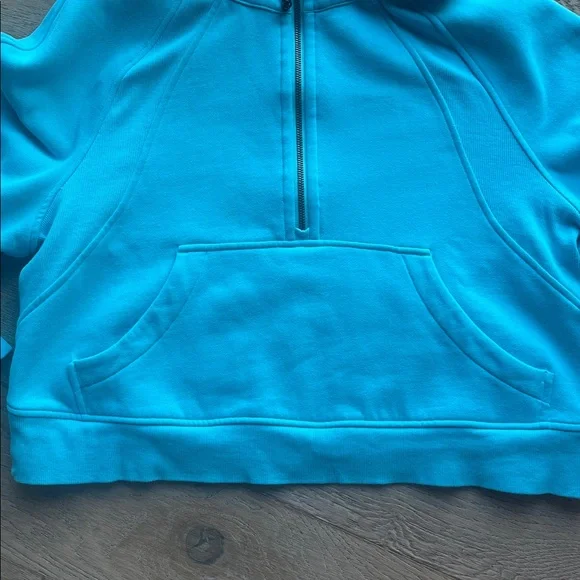 Lululemon Oversized 1/2 Zip Scuba Hoodie in 'Electric Turquoise' (M/L) *Stain* - Picture 8 of 14